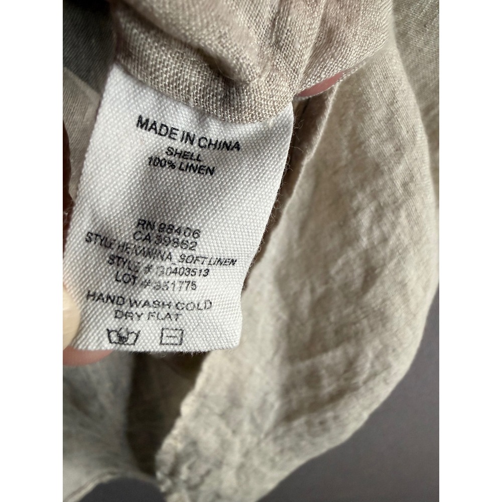 Theory Hekanina Shirt Womens M Beige Linen Tie Front Short Sleeve Minimalist - Picture 5 of 8